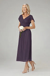Akaks Adeline Plum Dresses for Mother of the Bride A-Line V-Neck Tea Length Ruffles Cap Sleeves Pleated Chiffon Dress Image479622
