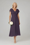 Akaks Adeline Plum Dresses for Mother of the Bride A-Line V-Neck Tea Length Ruffles Cap Sleeves Pleated Chiffon Dress Image657821