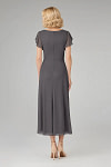 Akaks Adeline Plus Size Mother of the Bride Dress Dark Grey A-Line V-Neck Tea Length Ruffles Cap Sleeves Pleated Chiffon Dress Image446958
