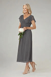Akaks Adeline Plus Size Mother of the Bride Dress Dark Grey A-Line V-Neck Tea Length Ruffles Cap Sleeves Pleated Chiffon Dress Image526940