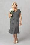 Akaks Adeline Plus Size Mother of the Bride Dress Dark Grey A-Line V-Neck Tea Length Ruffles Cap Sleeves Pleated Chiffon Dress Image527434