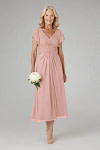 Akaks Adeline Rosette Mother Of The Bride Dress A-Line V-Neck Tea Length Ruffles Cap Sleeves Pleated Chiffon Dress Image392912
