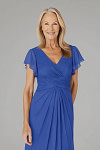 Akaks Adeline Royal Blue Dresses for Mother of the Bride A-Line V-Neck Tea Length Ruffles Cap Sleeves Pleated Chiffon Dress Image430870