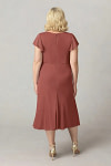 Akaks Adeline Rust Colored Mother of the Bride Dress A-Line V-Neck Tea Length Ruffles Cap Sleeves Pleated Chiffon Dress Image248992