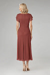 Akaks Adeline Rust Colored Mother of the Bride Dress A-Line V-Neck Tea Length Ruffles Cap Sleeves Pleated Chiffon Dress Image282541