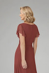 Akaks Adeline Rust Colored Mother of the Bride Dress A-Line V-Neck Tea Length Ruffles Cap Sleeves Pleated Chiffon Dress Image437598