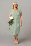 Akaks Adeline Sage Green Mother Of The Groom Dress A-Line V-Neck Tea Length Ruffles Cap Sleeves Pleated Chiffon Dress Image702030