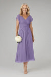 Akaks Adeline Tahiti Mother of the Bride Dresses in Chiffon A-Line V-Neck Tea Length Ruffles Cap Sleeves Pleated Dress Image841246