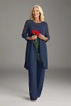 Akaks Adriana Navy Blue Mother of the Groom Dresses Pant Suits Scoop Neck Sequins Chiffon Dress Image509763