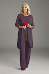 Akaks Adriana Plum Colored Dresses for Mother of the Bride Pant Suits Scoop Neck Sequins Chiffon Dress Image901469