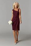 Akaks Agatha Cabernet Mother of the Bride Dresses Sheath ​Asymmetrical Cap Sleeves Knee Length Stretch Crepe Dress Image153641