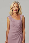 Akaks Agatha Dusty Rose Mother of the Bride Dress Sheath ​Asymmetrical Cap Sleeves Knee Length Stretch Crepe Dress Image293529