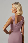 Akaks Agatha Dusty Rose Mother of the Bride Dress Sheath ​Asymmetrical Cap Sleeves Knee Length Stretch Crepe Dress Image450238