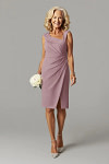 Akaks Agatha Dusty Rose Mother of the Bride Dress Sheath ​Asymmetrical Cap Sleeves Knee Length Stretch Crepe Dress Image904347