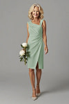 Akaks Agatha Dusty Sage Mother of the Bride Dresses Sheath ​Asymmetrical Cap Sleeves Knee Length Stretch Crepe Dress Image161202