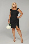 Akaks Agatha Mother of the Bride Black Dresses Sheath Asymmetrical Cap Sleeves Knee Length Stretch Crepe Dress Image639410