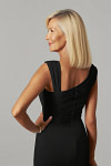 Akaks Agatha Mother of the Bride Black Dresses Sheath Asymmetrical Cap Sleeves Knee Length Stretch Crepe Dress Image834935