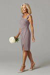 Akaks Agatha Mother of the Bride Mauve Dresses Sheath ​Asymmetrical Cap Sleeves Knee Length Stretch Crepe Dress Image714528