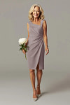 Akaks Agatha Mother of the Bride Mauve Dresses Sheath ​Asymmetrical Cap Sleeves Knee Length Stretch Crepe Dress Image968392
