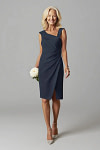 Akaks Agatha Navy Mother of the Groom Dresses Sheath ​Asymmetrical Cap Sleeves Knee Length Stretch Crepe Dress Image273529