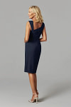 Akaks Agatha Navy Mother of the Groom Dresses Sheath ​Asymmetrical Cap Sleeves Knee Length Stretch Crepe Dress Image351057