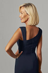 Akaks Agatha Navy Mother of the Groom Dresses Sheath ​Asymmetrical Cap Sleeves Knee Length Stretch Crepe Dress Image664140