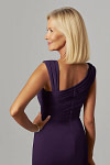 Akaks Agatha Plum Colored Mother of the Bride Dresses Sheath Asymmetrical Cap Sleeves Knee Length Stretch Crepe Dress Image531948