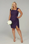 Akaks Agatha Plum Colored Mother of the Bride Dresses Sheath Asymmetrical Cap Sleeves Knee Length Stretch Crepe Dress Image704162