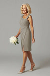 Akaks Agatha Taupe Mother of the Groom Dress Sheath Asymmetrical Cap Sleeves Knee Length Stretch Crepe Dress Image348766