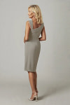 Akaks Agatha Taupe Mother of the Groom Dress Sheath Asymmetrical Cap Sleeves Knee Length Stretch Crepe Dress Image367331