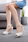 Akaks Aurel White Lace Open Toe High Heels Sandals with Pearls Image346036