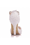 Akaks Aurel White Lace Open Toe High Heels Sandals with Pearls Image672824