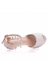 Akaks Aurel White Lace Open Toe High Heels Sandals with Pearls Image700235