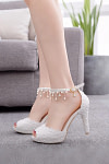 Akaks Aurel White Lace Open Toe High Heels Sandals with Pearls Image791692
