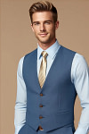 Akaks Axel Stretch Royal Blue Suit Blue 3 Piece Suits Single-Breasted Double-Button Jacket Straight-Leg Trousers with Back-Pocket Buttons Five-Button Waistcoat Image622611