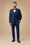 Akaks Beau Stretch Blue Suit 3 Piece Suits Single-Breasted Double-Button Jacket Straight-Leg Trousers with Back-Pocket Buttons Five-Button Waistcoat Image447682