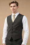 Akaks Beau Stretch Charcoal Gray Suit Three Piece Suit Single-Breasted Double-Button Jacket Straight-Leg Trousers with Back-Pocket Buttons Five-Button Waistcoat Image264526