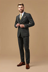 Akaks Beau Stretch Charcoal Gray Suit Three Piece Suit Single-Breasted Double-Button Jacket Straight-Leg Trousers with Back-Pocket Buttons Five-Button Waistcoat Image618289