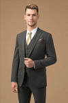 Akaks Beau Stretch Charcoal Gray Suit Three Piece Suit Single-Breasted Double-Button Jacket Straight-Leg Trousers with Back-Pocket Buttons Five-Button Waistcoat Image972662