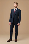Akaks Beau Stretch Suits in Navy Blue Three Piece Suit Single-Breasted Double-Button Jacket Straight-Leg Trousers with Back-Pocket Buttons Five-Button Waistcoat Image628179