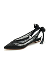 Akaks Black Mesh Pointed Toe Block Heel Uia Wedding Flats with Bow Image617228