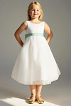Akaks Blythe Flower Girl Dress Agave A-Line Scoop Neck Tea Length Tulle Dress with Detachable Bow Image881577