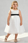 Akaks Blythe Flower Girl Dress Black A-Line Scoop Neck Tea Length Tulle Dress with Detachable Bow Image378638