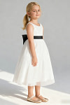 Akaks Blythe Flower Girl Dress Black A-Line Scoop Neck Tea Length Tulle Dress with Detachable Bow Image493126