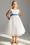 Akaks Blythe Flower Girl Dress Blue Jay A-Line Scoop Neck Tea Length Tulle Dress with Detachable Bow Image759055