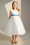 Akaks Blythe Flower Girl Dress Blue Jay A-Line Scoop Neck Tea Length Tulle Dress with Detachable Bow Image833538