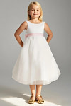 Akaks Blythe Flower Girl Dress Blush Pink A-Line Scoop Neck Tea Length Tulle Dress with Detachable Bow Image139291