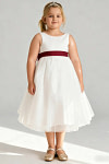 Akaks Blythe Flower Girl Dress Burgundy A-Line Scoop Neck Tea Length Tulle Dress with Detachable Bow Image848879