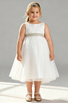 Akaks Blythe Flower Girl Dress Champagne A-Line Scoop Neck Tea Length Tulle Dress with Detachable Bow Image293529