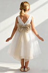 Akaks Blythe Flower Girl Dress Champagne A-Line Scoop Neck Tea Length Tulle Dress with Detachable Bow Image514042